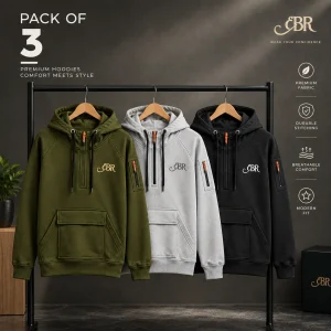 EBR Premium Hoodies – Pack of 3 | Olive Green, Grey White & Black